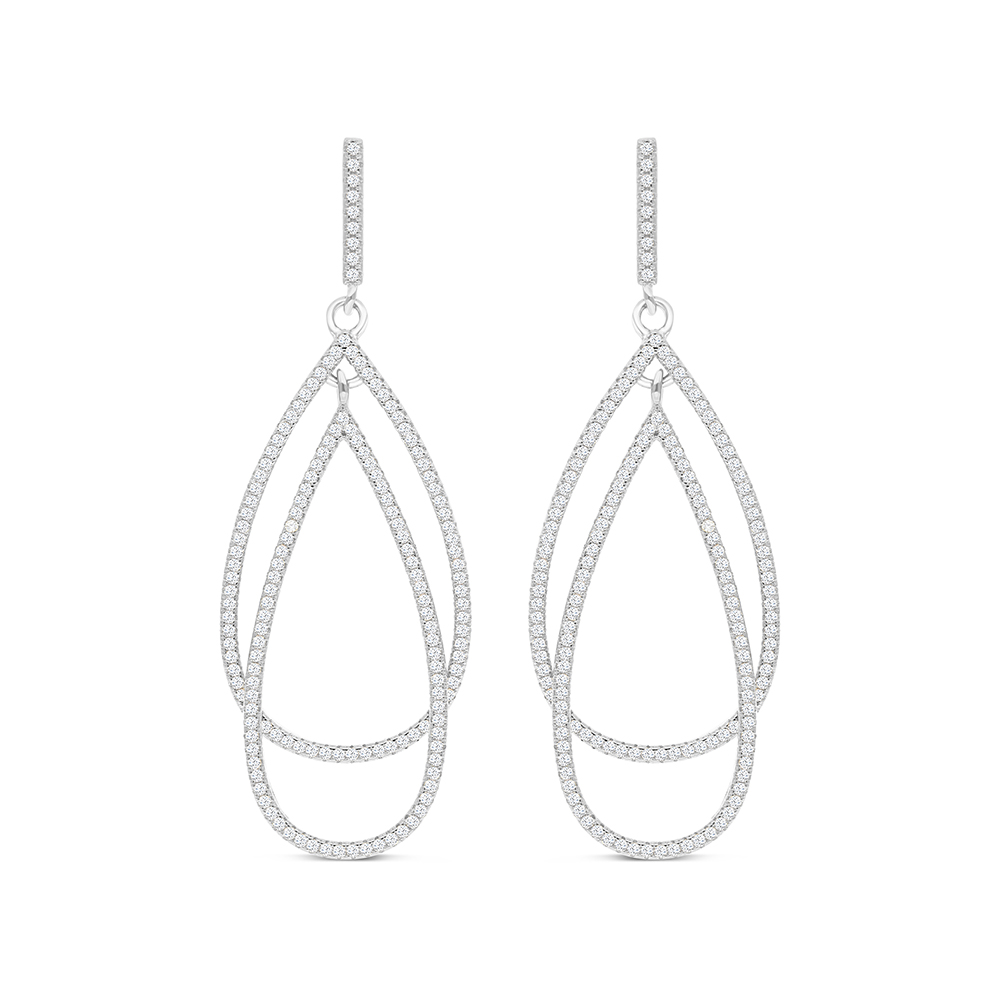 Sterling Silver 925 Earring Rhodium Plated And White CZ