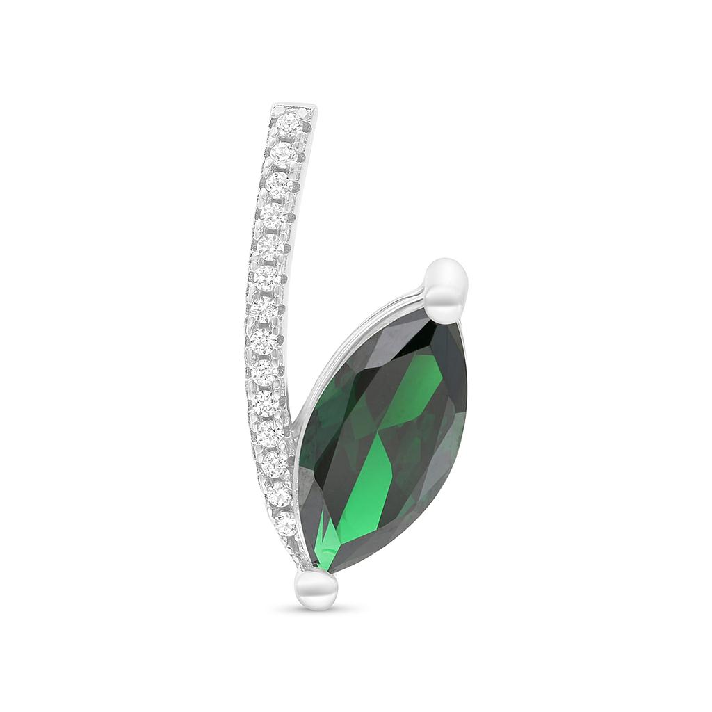 Sterling Silver 925 Pendant Rhodium Plated Embedded With Emerald And White CZ