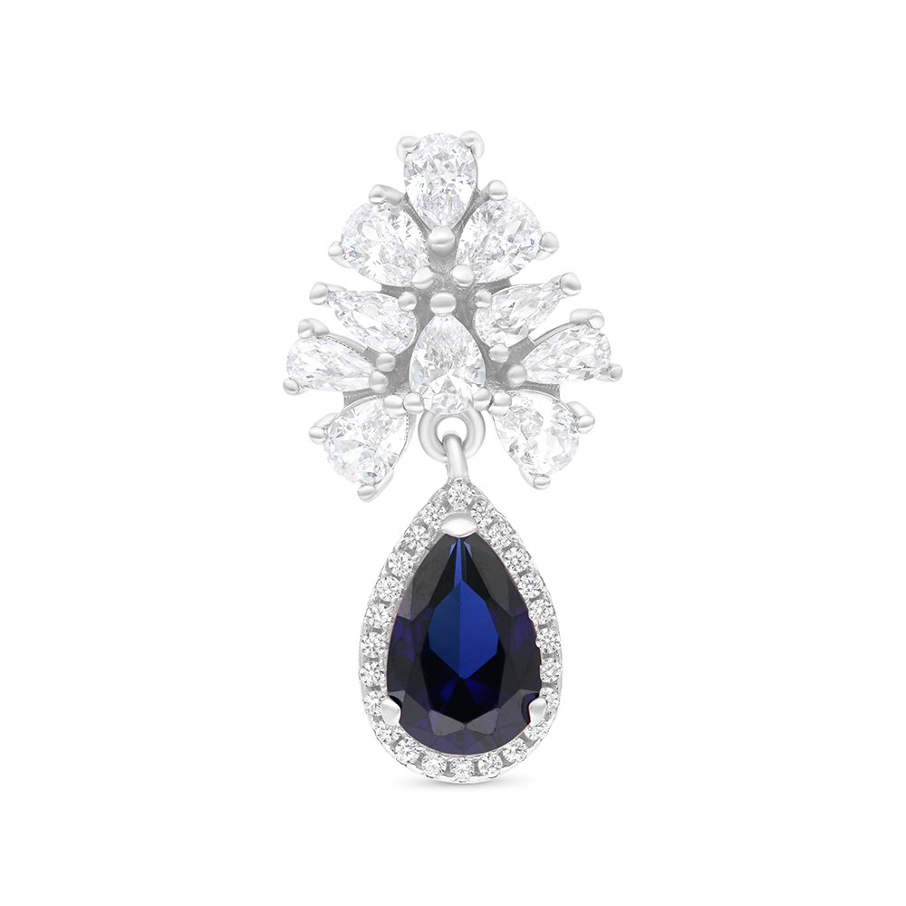 Sterling Silver 925 Pendant Rhodium Plated Embedded With Sapphire Corundum And White CZ