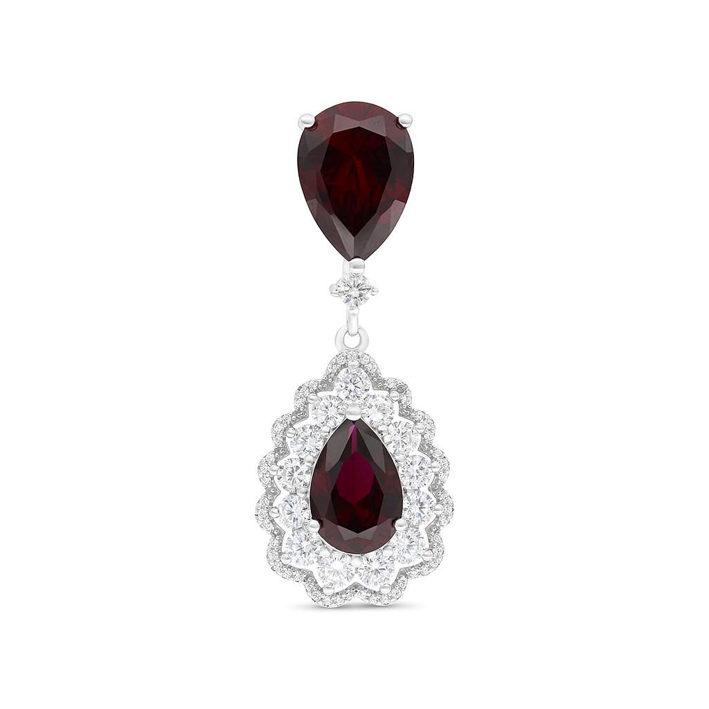 Sterling Silver 925 Pendant Rhodium Plated Embedded With Ruby Corundum And White CZ