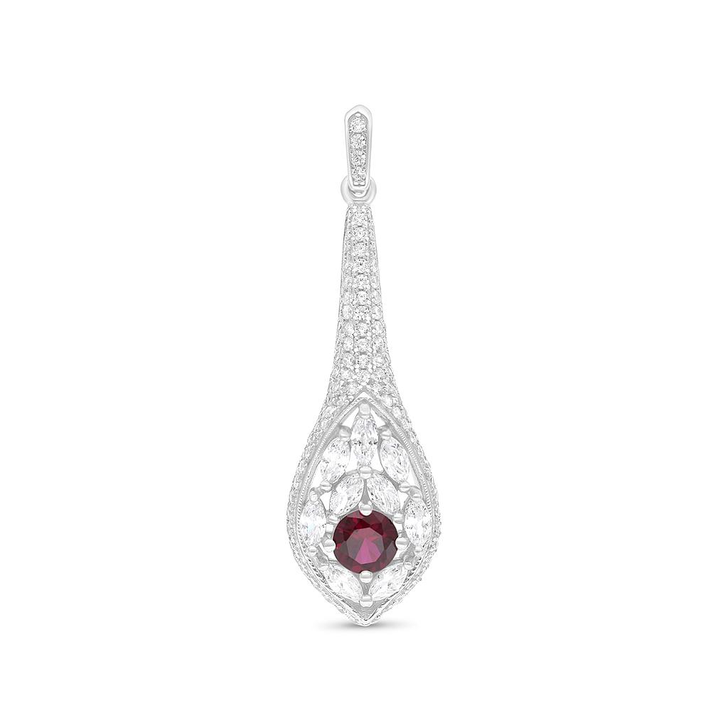 Sterling Silver 925 Pendant Rhodium Plated Embedded With Ruby Corundum And White CZ