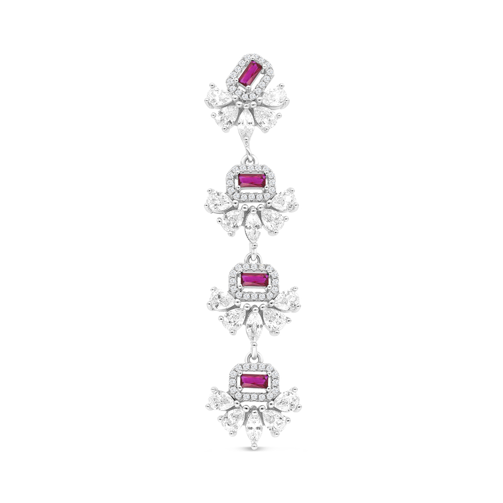 Sterling Silver 925 Pendant Rhodium Plated Embedded With Ruby Corundum And White CZ