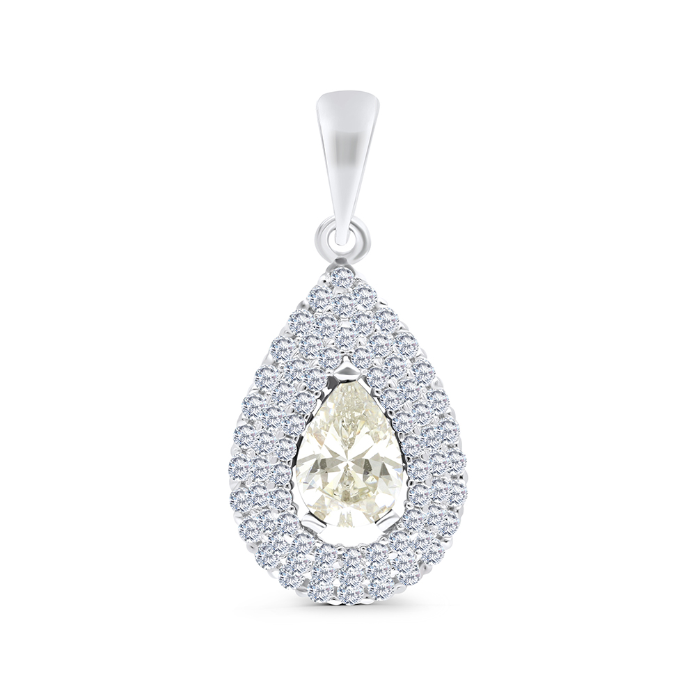 Sterling Silver 925 Pendant Rhodium Plated Embedded With Yellow Zircon And White CZ