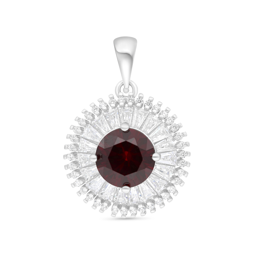 Sterling Silver 925 Pendant Rhodium Plated Embedded With Ruby Corundum