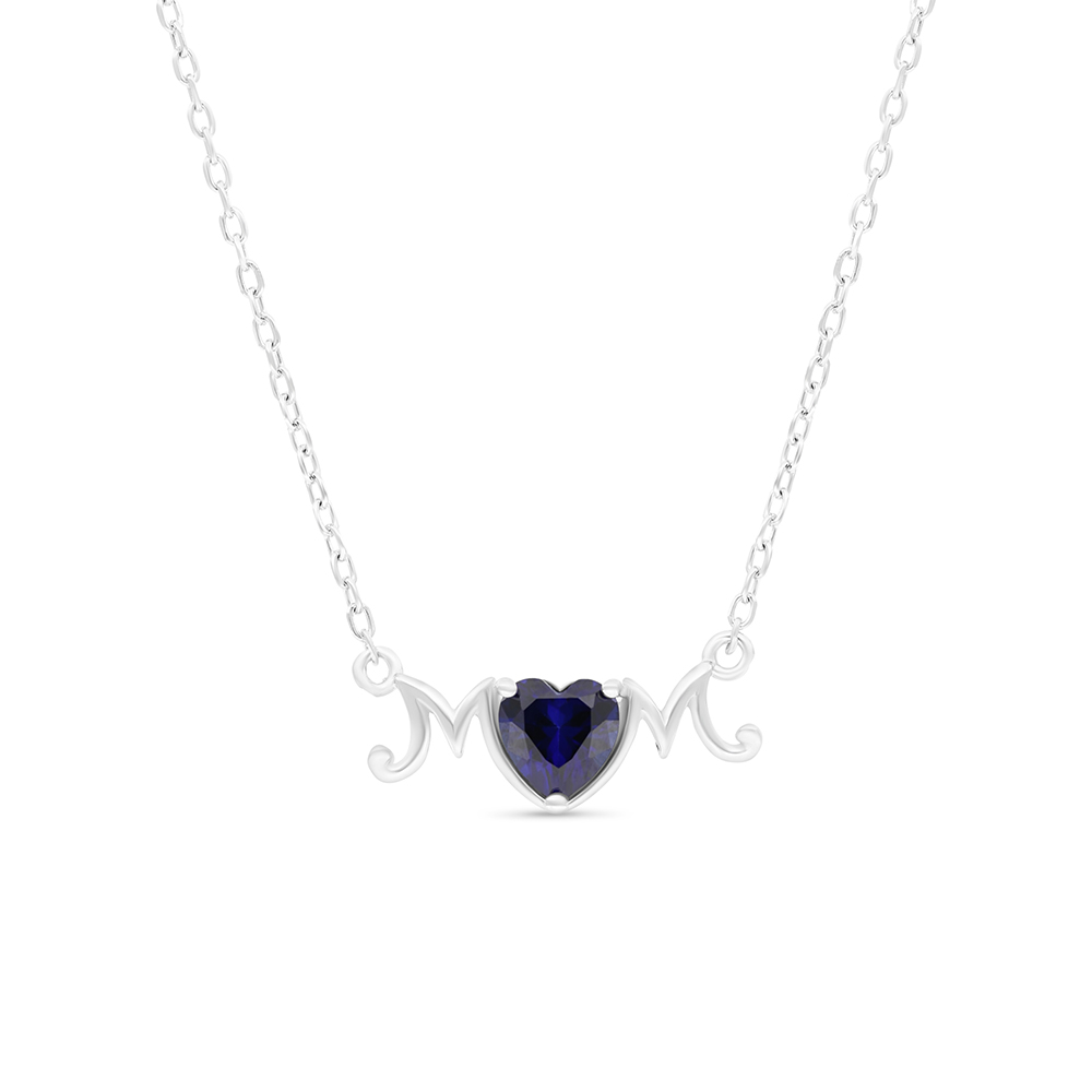 Sterling Silver 925 Necklace Rhodium Plated Embedded With Sapphire Corundum 