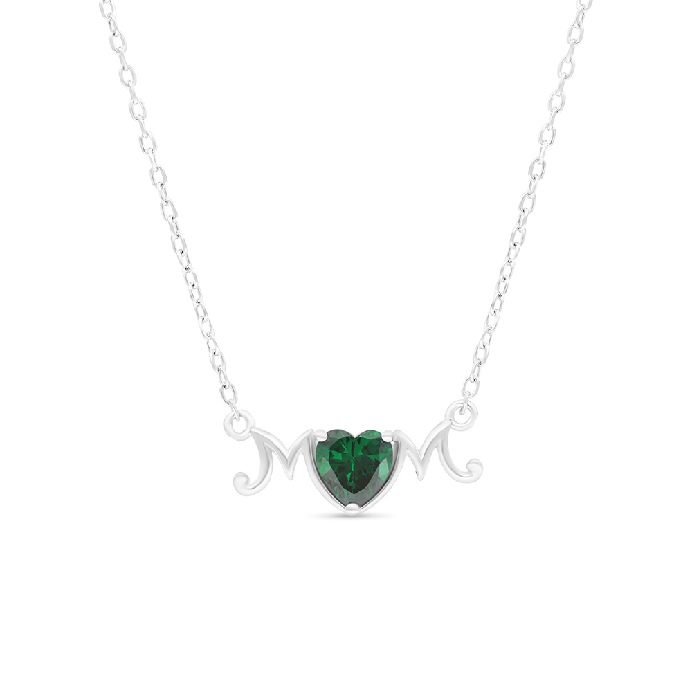 Sterling Silver 925 Necklace Rhodium Plated Embedded With Emerald