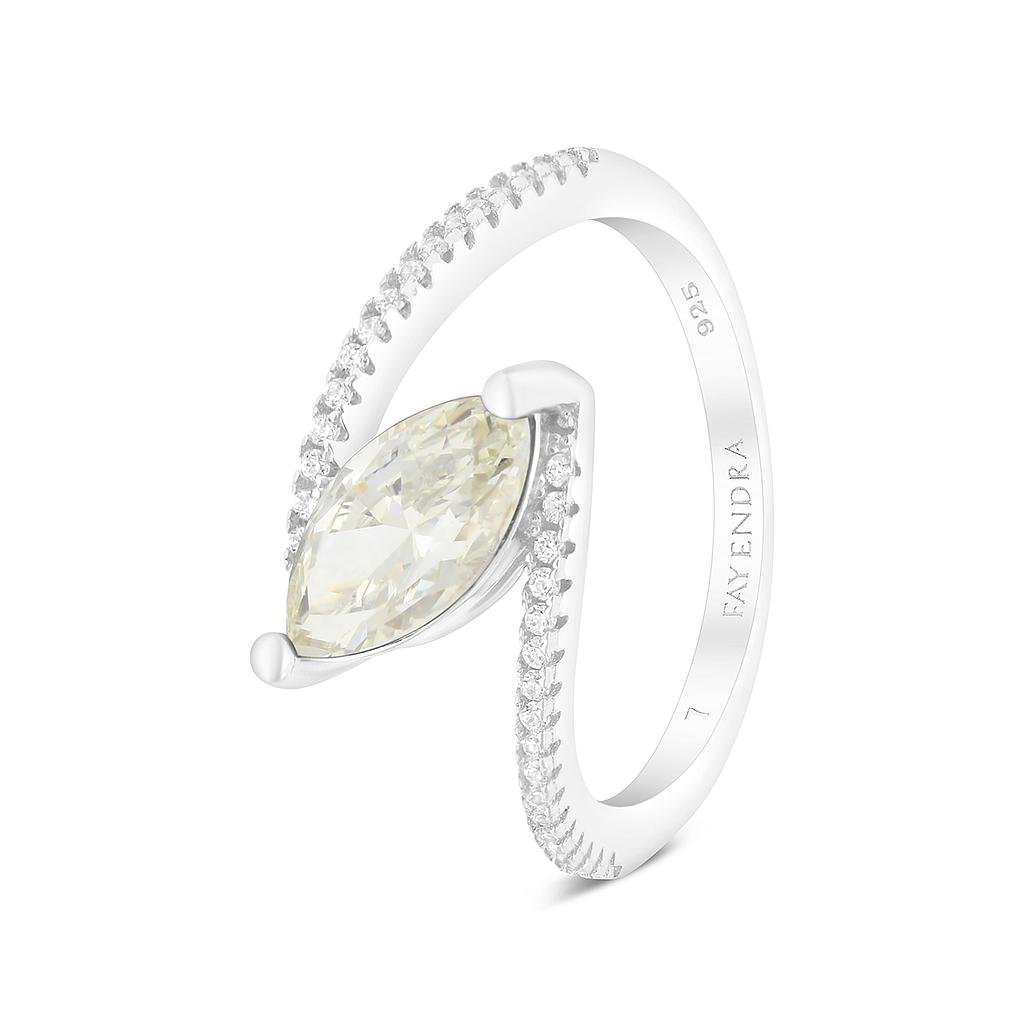 Sterling Silver 925 Ring Rhodium Plated Embedded With Yellow Zircon And White CZ