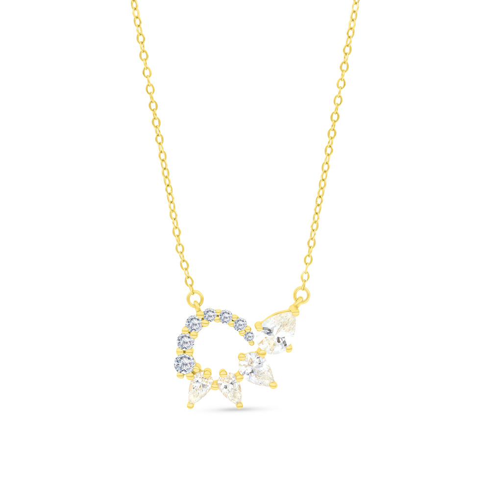 Sterling Silver 925 Necklace Gold Plated Embedded With Yellow Zircon And White CZ