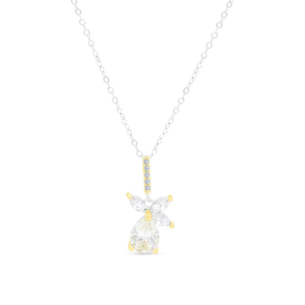 Sterling Silver 925 Necklace Rhodium And Gold Plated Embedded With Yellow Zircon And White CZ