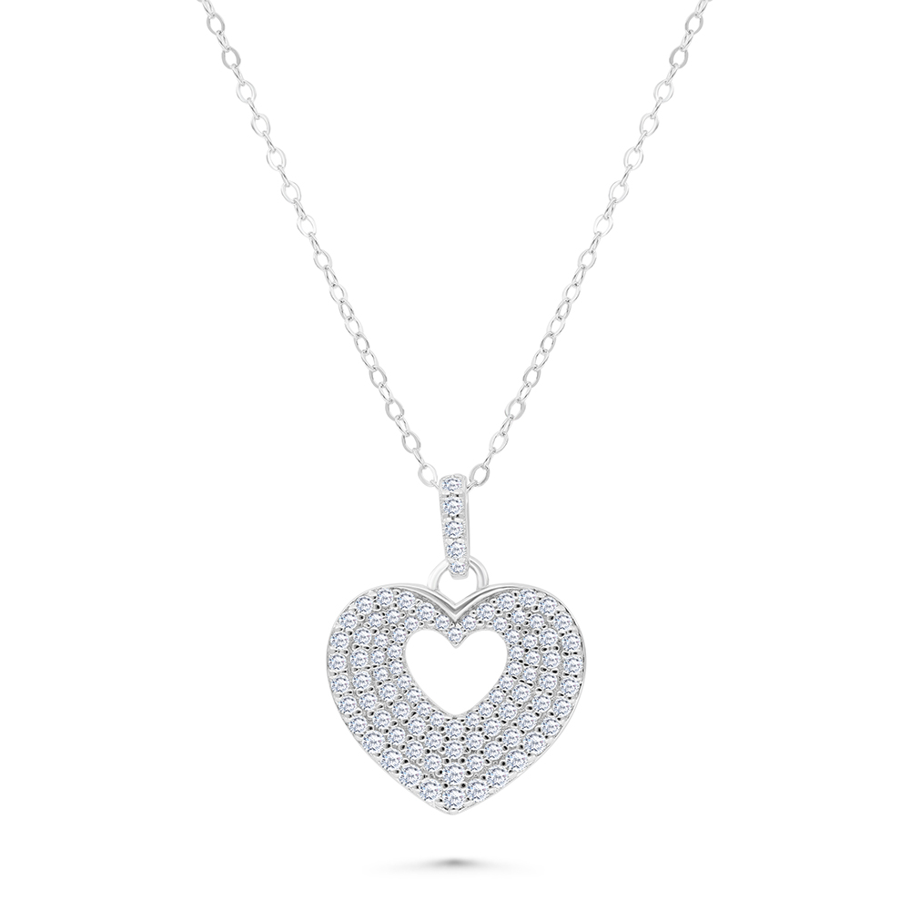 Sterling Silver 925 Necklace Rhodium Plated And White CZ