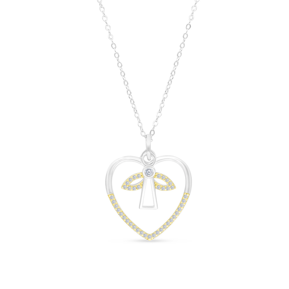 Sterling Silver 925 Necklace Rhodium And Gold Plated And White CZ