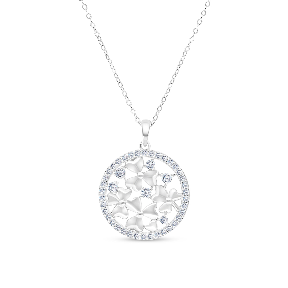 Sterling Silver 925 Necklace Rhodium Plated And White CZ