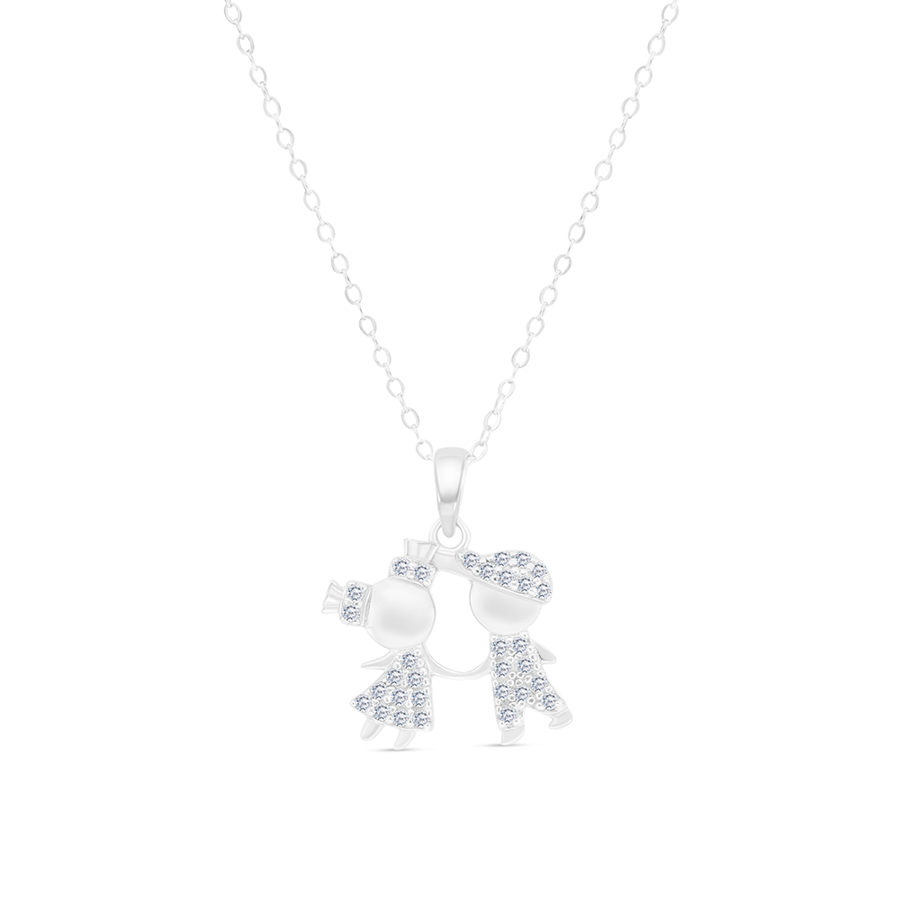 Sterling Silver 925 Necklace Rhodium Plated And White CZ