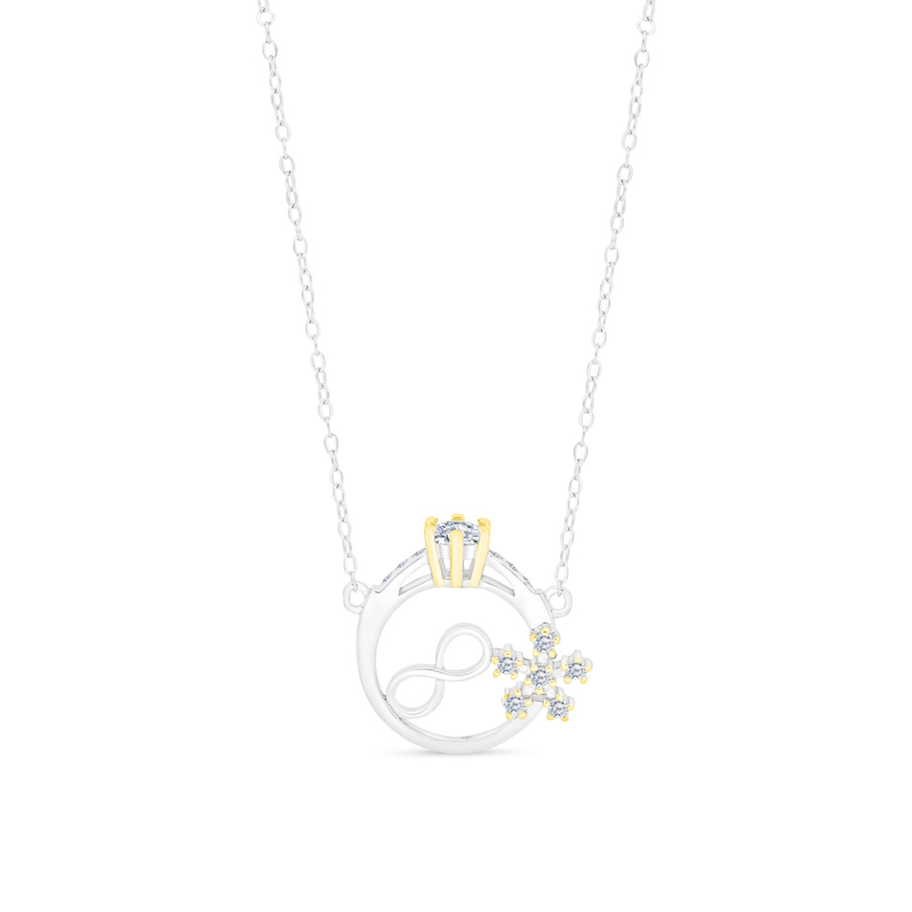 Sterling Silver 925 Necklace Rhodium And Gold Plated And White CZ