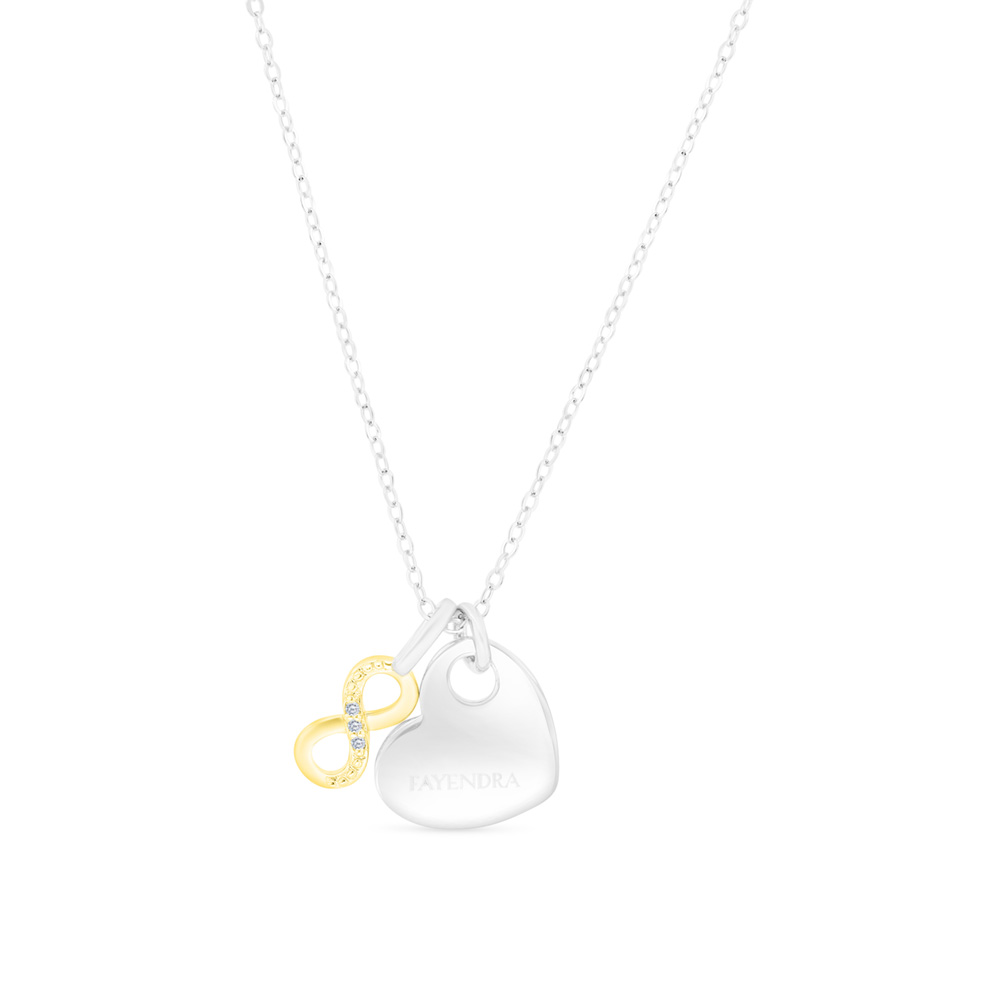 Sterling Silver 925 Necklace Rhodium And Gold Plated And White CZ