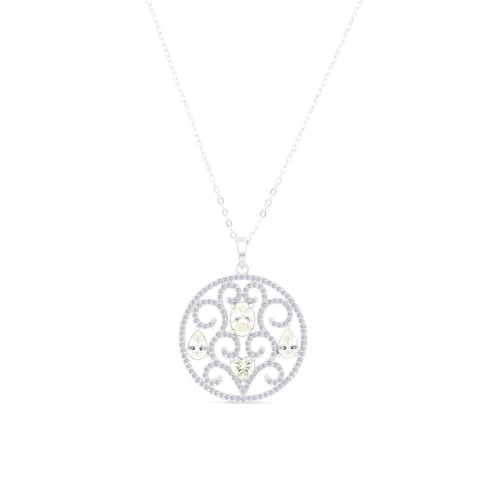 Sterling Silver 925 Necklace Rhodium Plated Embedded With Yellow Zircon And White CZ