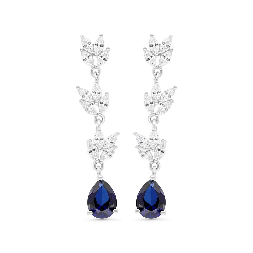 Sterling Silver 925 Earring Rhodium Plated Embedded With Sapphire Corundum 