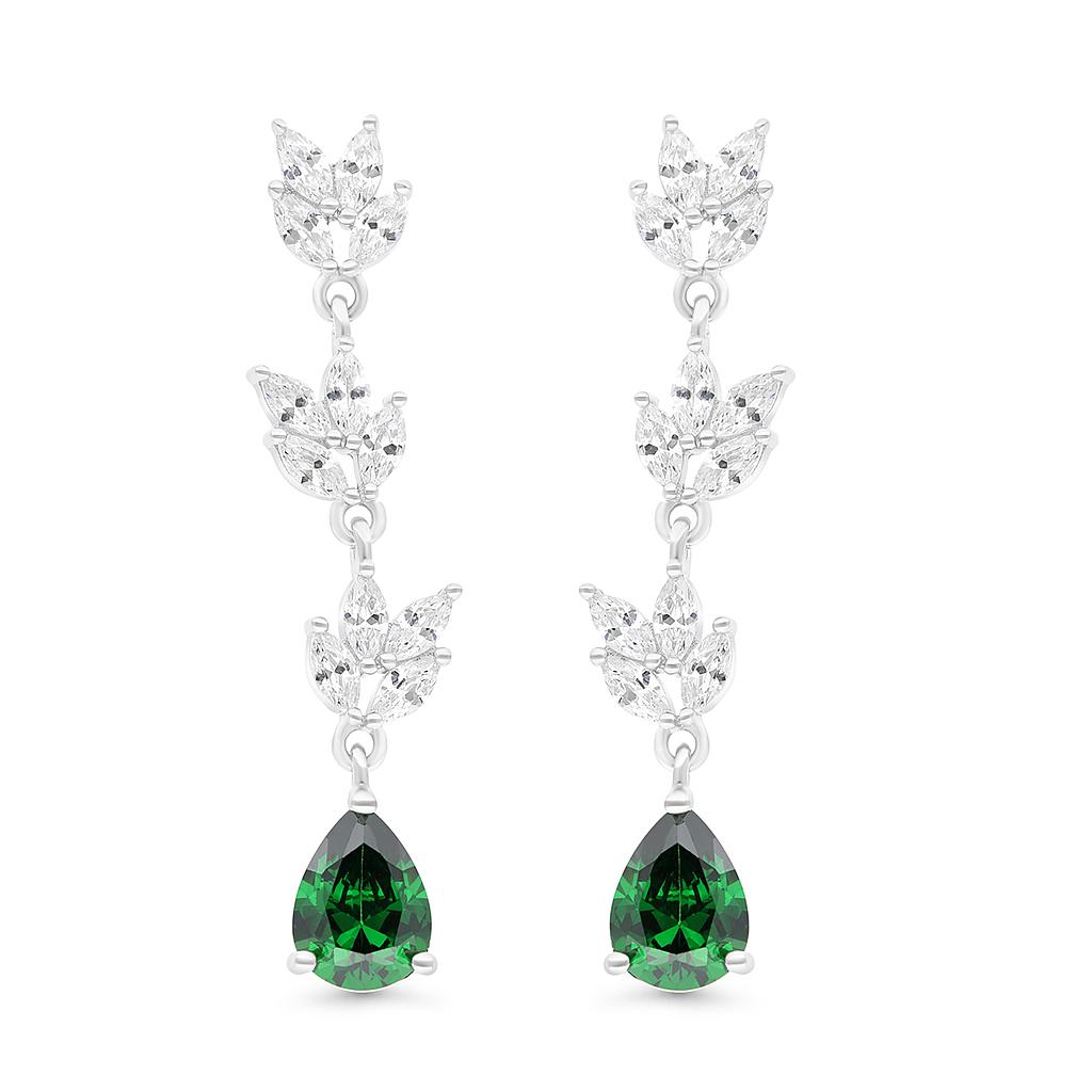 Sterling Silver 925 Earring Rhodium Plated Embedded With Emerald