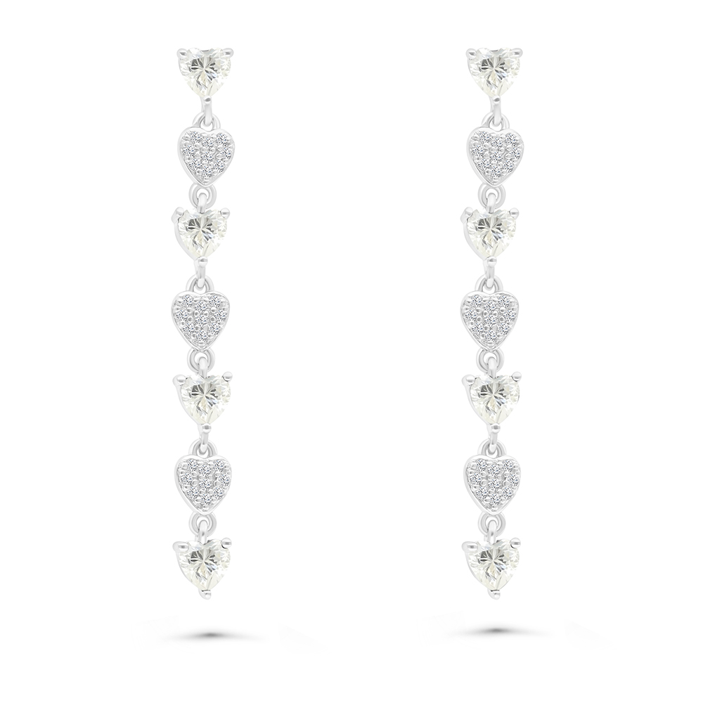 Sterling Silver 925 Earring Rhodium Plated Embedded With Yellow Zircon And White CZ