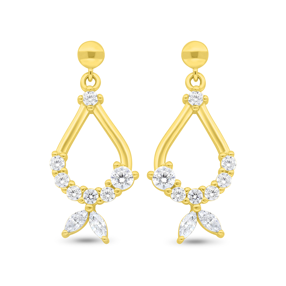 Sterling Silver 925 Earring Gold Plated Embedded With White Zircon