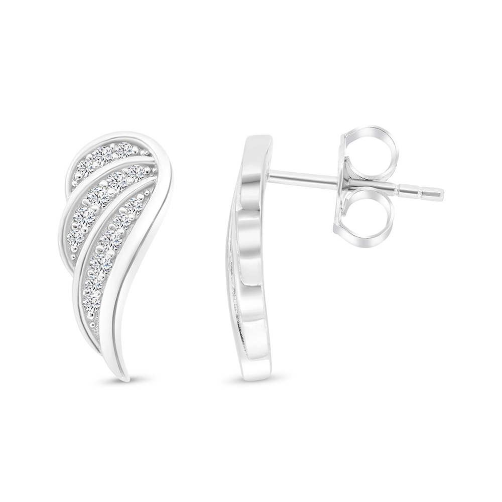 Sterling Silver 925 Earring Rhodium Plated And White CZ