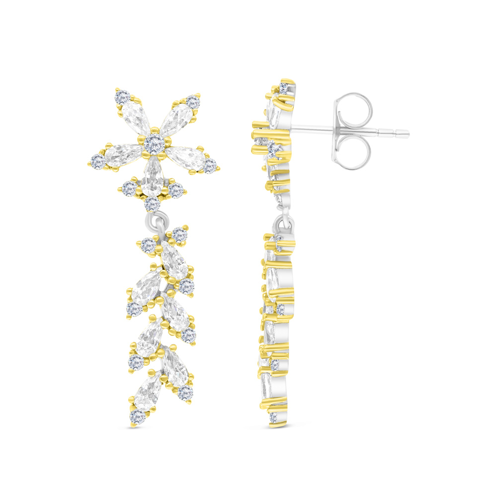 Sterling Silver 925 Earring Rhodium And Gold Plated Embedded With White CZ