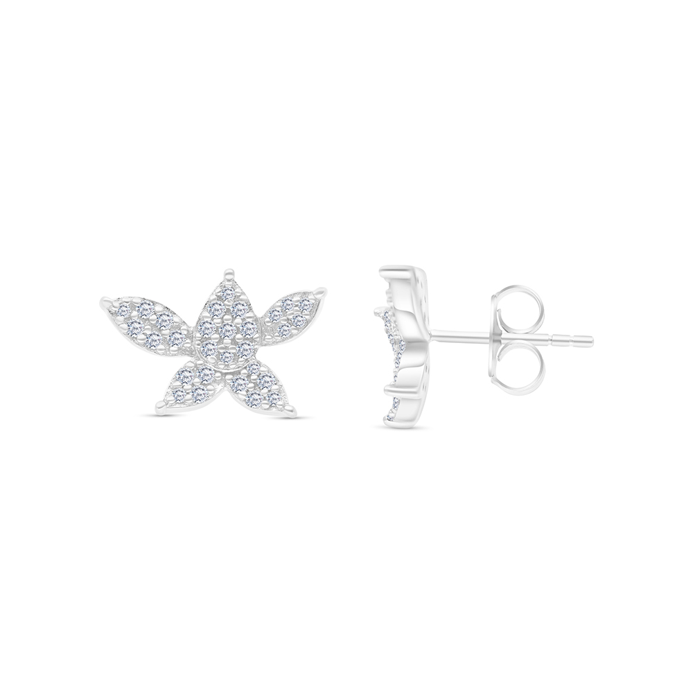 Sterling Silver 925 Earring Rhodium Plated And White CZ