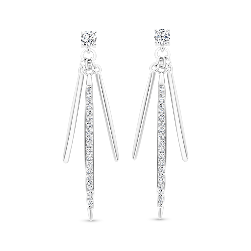 Sterling Silver 925 Earring Rhodium Plated And White CZ