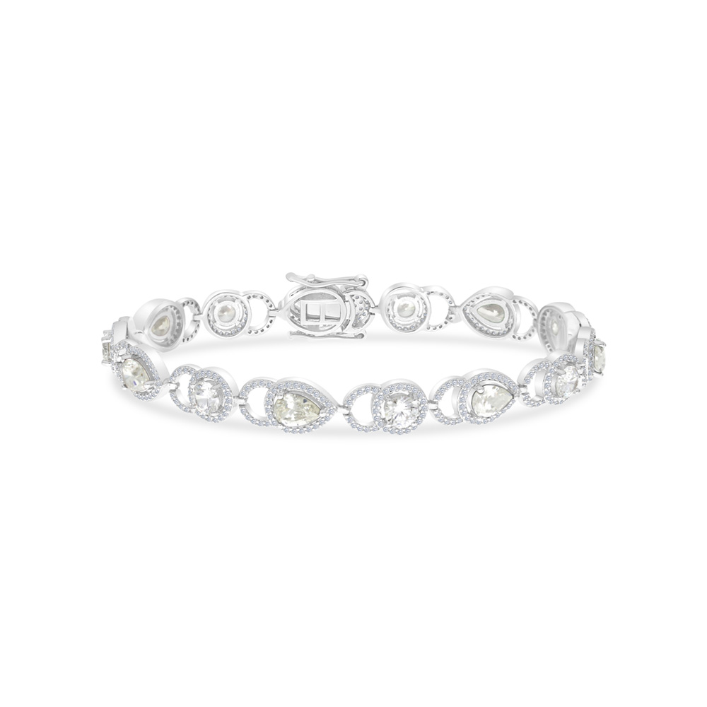 Sterling Silver 925 Bracelet Rhodium Plated Embedded With Yellow Zircon And White CZ