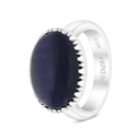 Sterling Silver 925 Ring Rhodium Plated Blue Tiger Eye For Men