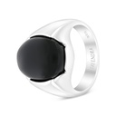 Sterling Silver 925 Ring Rhodium Plated Black Agate For Men