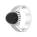 Sterling Silver 925 Ring Rhodium Plated Embedded With Black Agate For Men