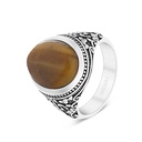 Sterling Silver 925 Ring Rhodium Plated Embedded With Yellow Tiger Eye For Men 