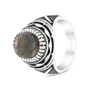 Sterling Silver 925 Ring Rhodium Plated Embedded With Blue shell For Men