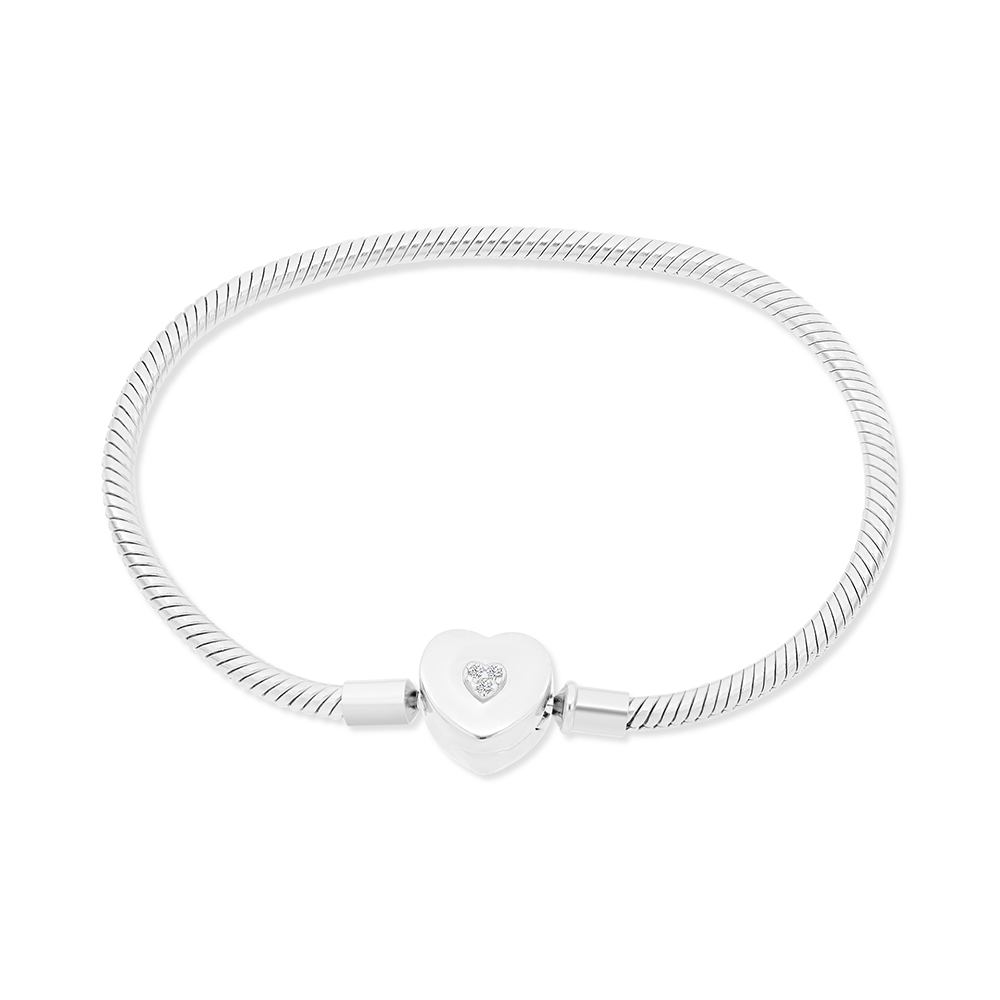 Sterling Silver 925 Bracelet Rhodium Plated Embedded With White CZ - 19 CM