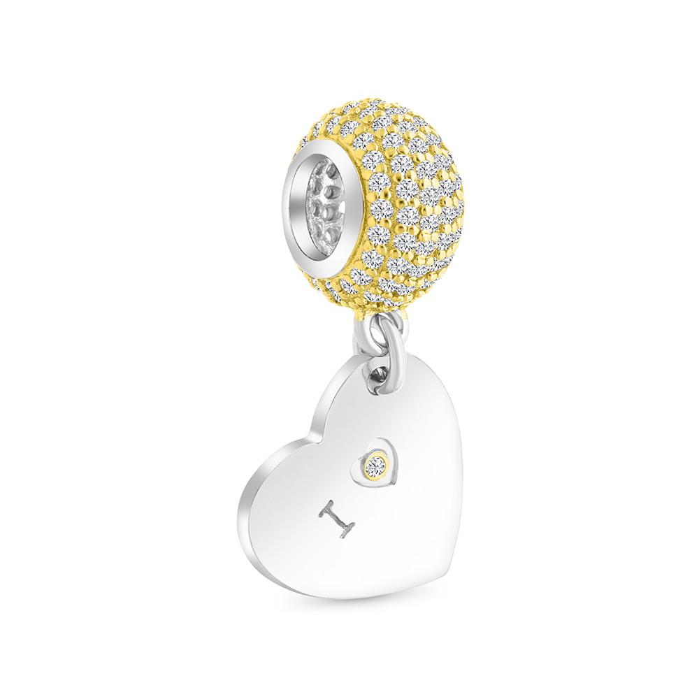 Sterling Silver 925 Pendant Rhodium And Gold Plated Embedded With  White CZ