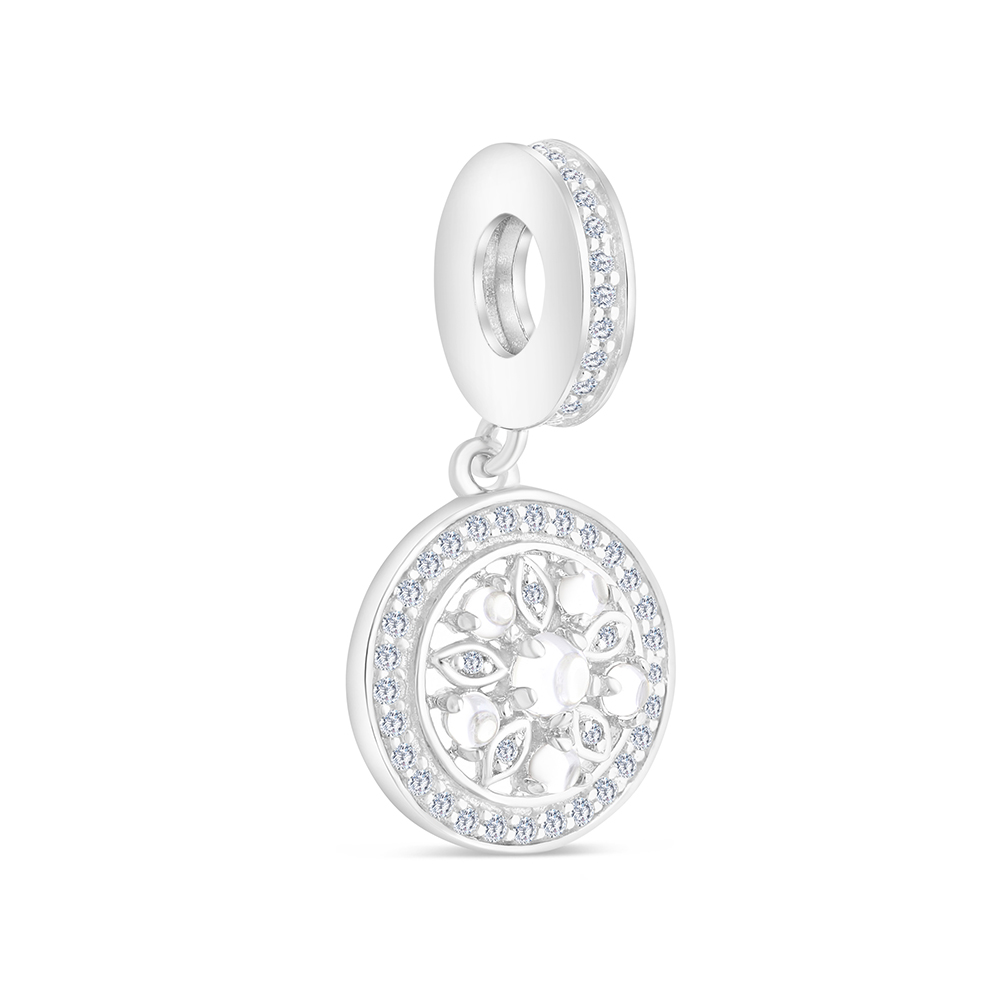 Sterling Silver 925 Pendant Rhodium Plated Embedded With White CZ