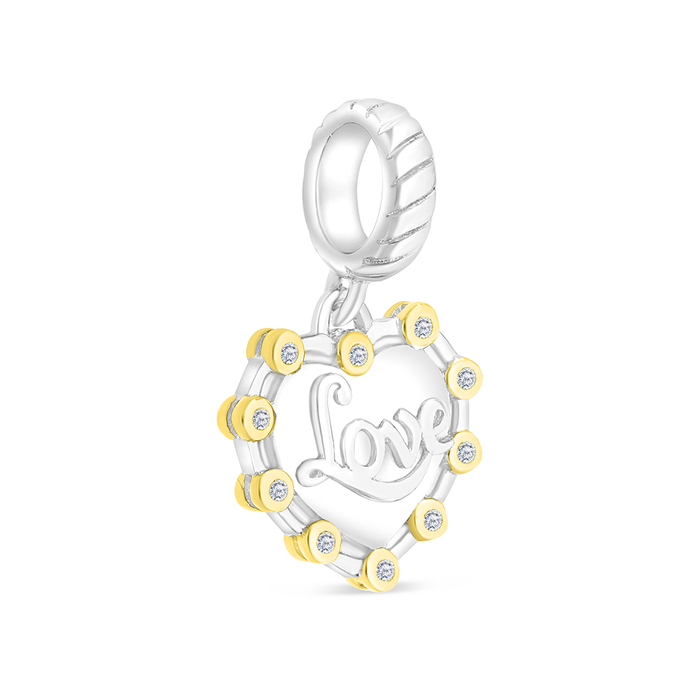 Sterling Silver 925 Pendant Rhodium And Gold Plated Embedded With White CZ