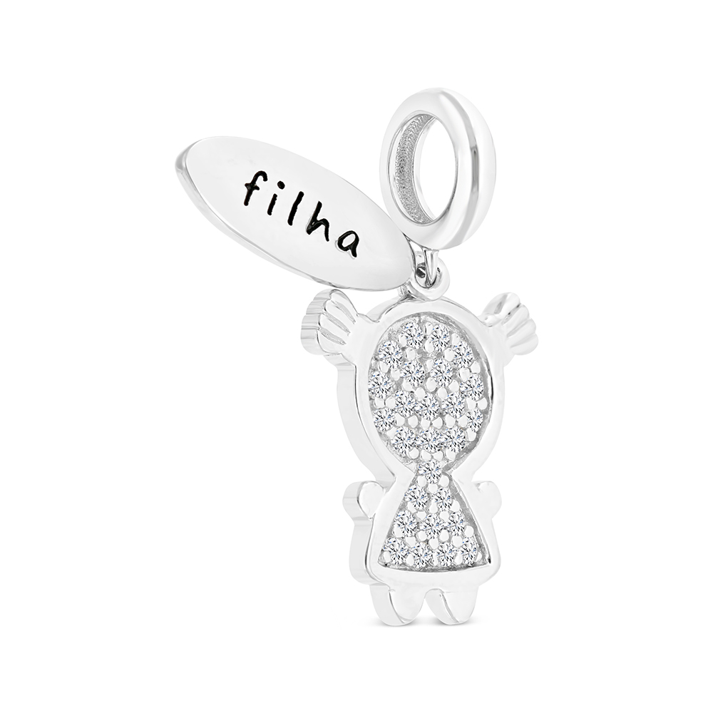 Sterling Silver 925 Pendant Rhodium Plated Embedded With White CZ