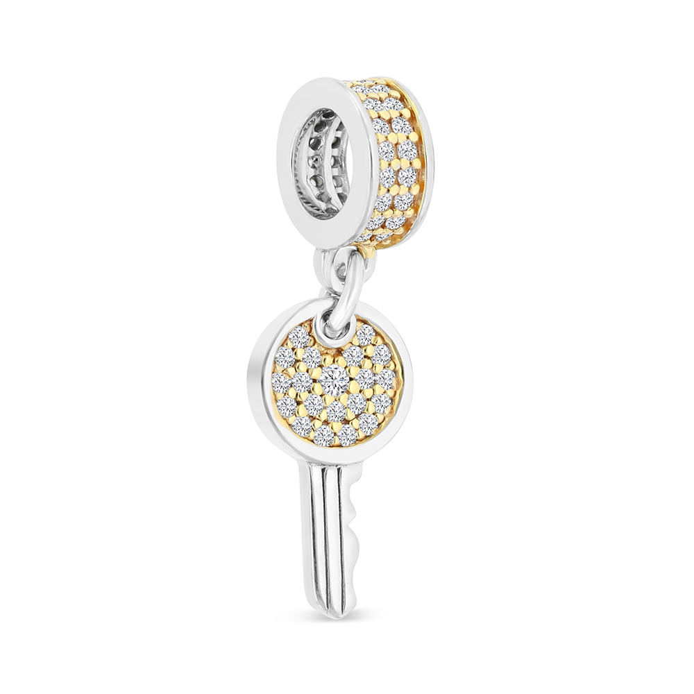 Sterling Silver 925 Pendant Rhodium And Gold Plated Embedded With White CZ