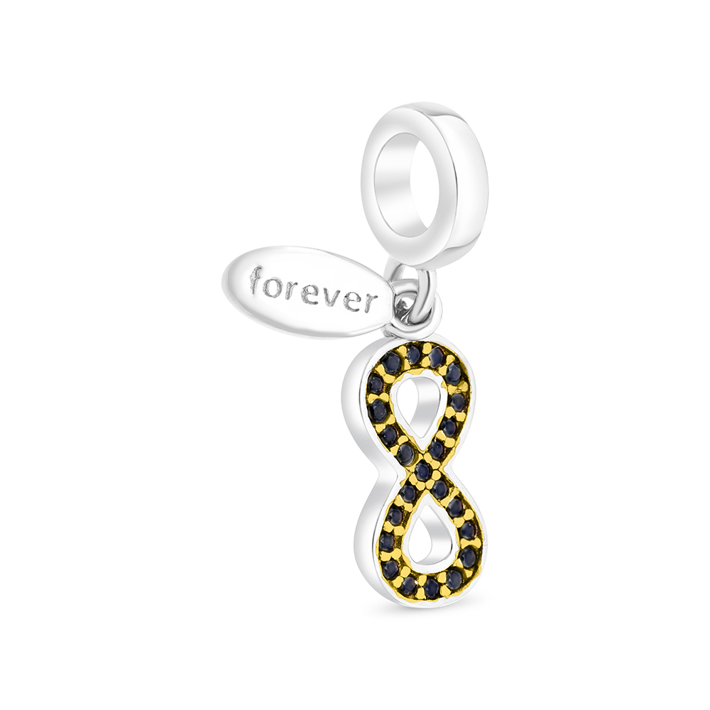 Sterling Silver 925 Pendant Rhodium And Gold Plated Embedded With Black CZ