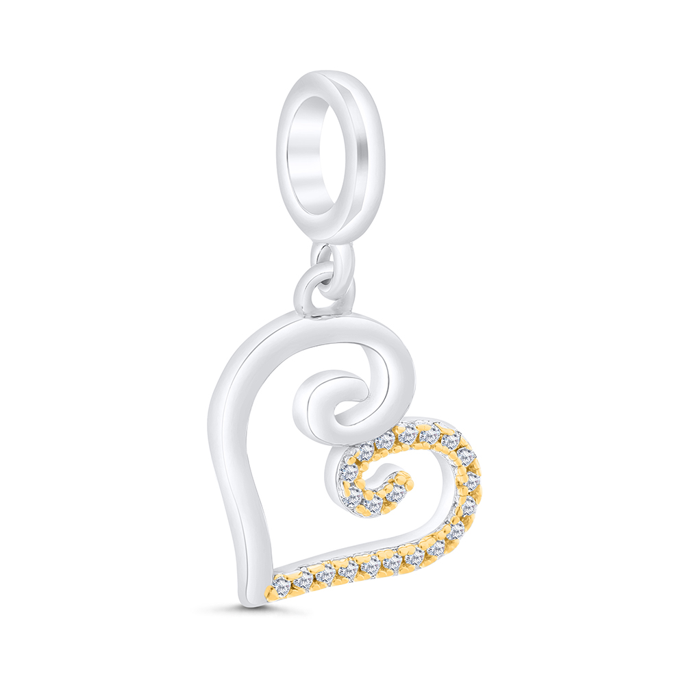 Sterling Silver 925 Pendant Rhodium And Gold Plated Embedded With White CZ