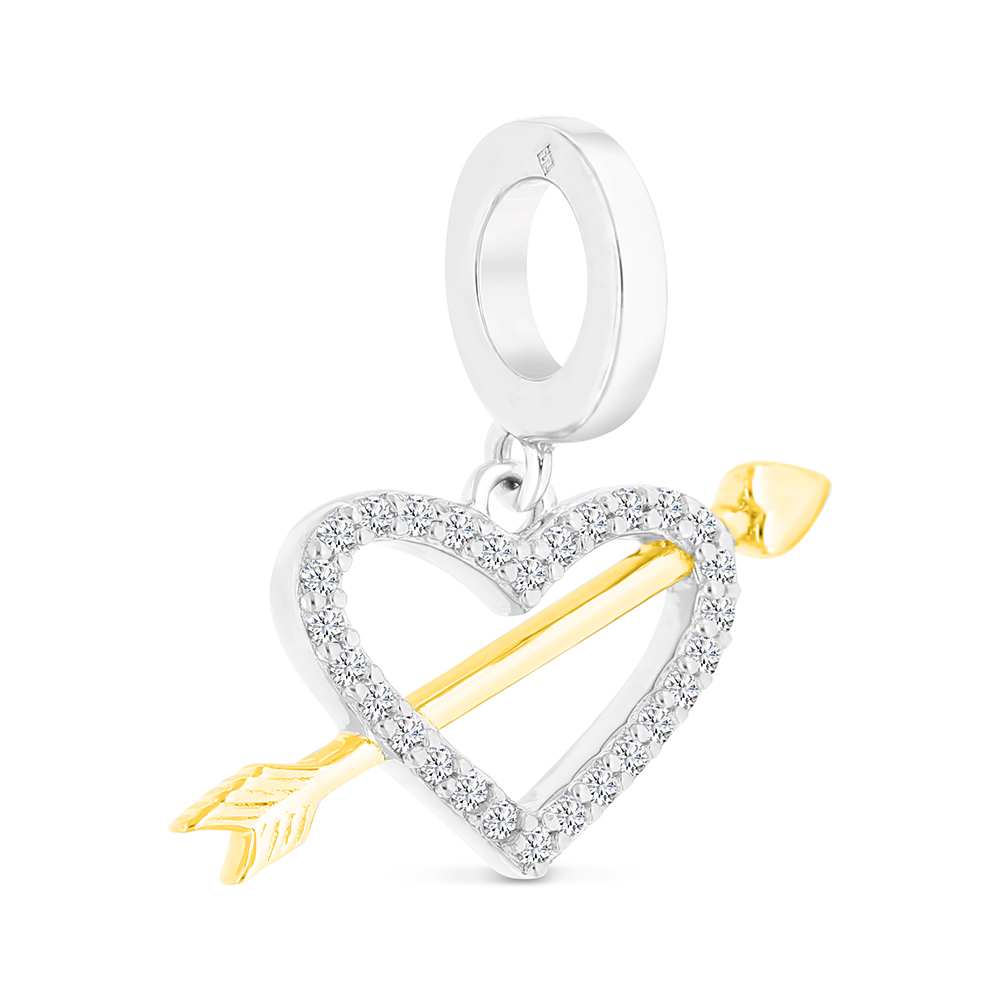 Sterling Silver 925 Pendant Rhodium And Gold Plated Embedded With White CZ