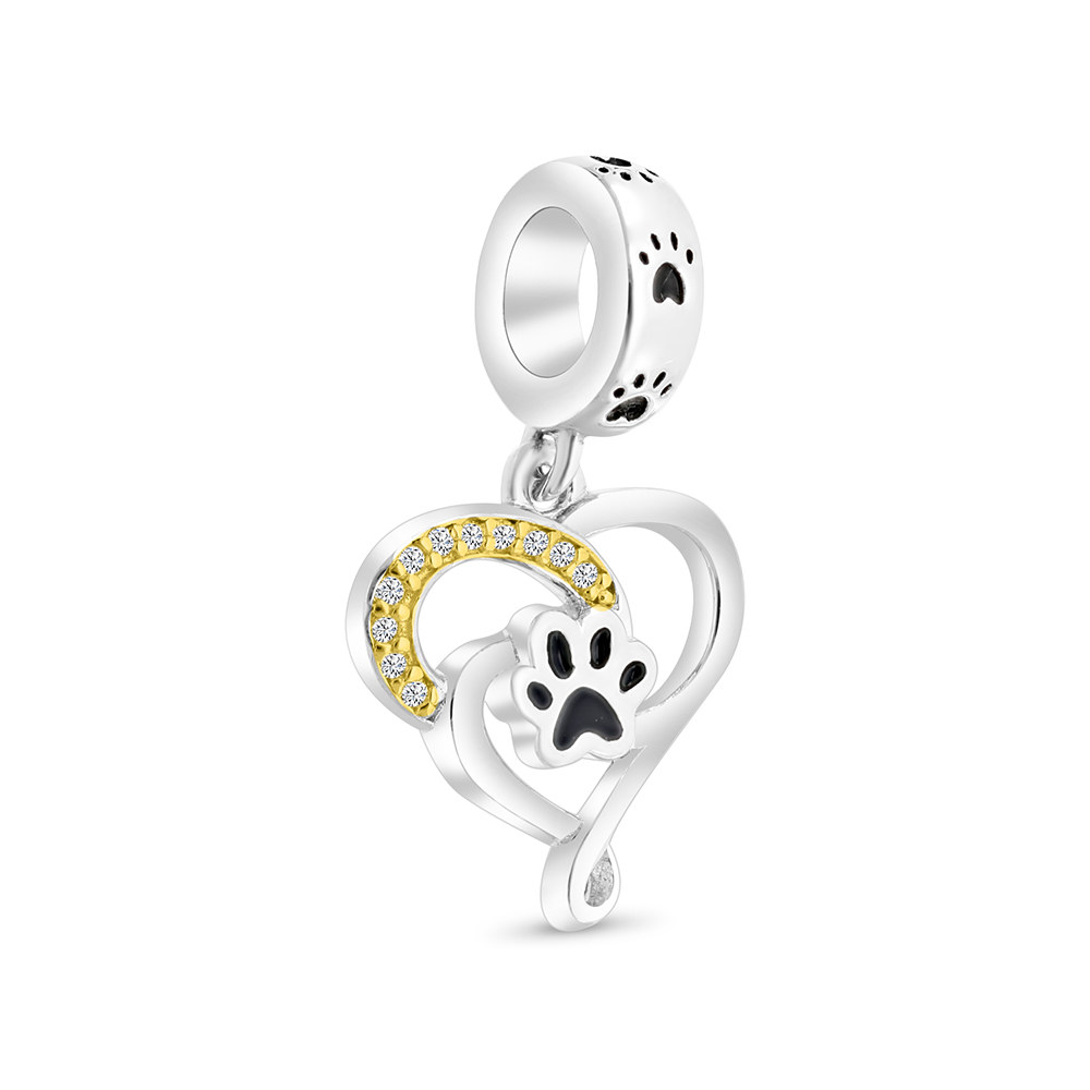 Sterling Silver 925 Pendant Rhodium And Gold Plated Embedded With  White CZ