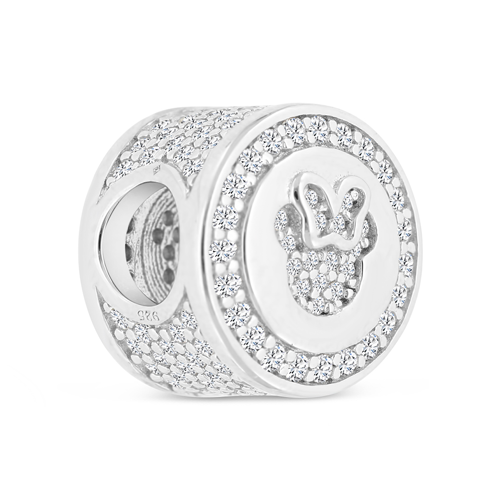 Sterling Silver 925 CHARM Rhodium Plated Embedded With White CZ