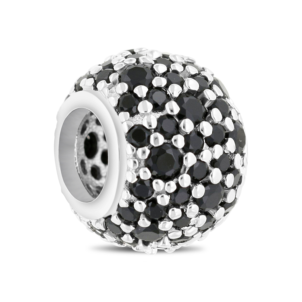 Sterling Silver 925 CHARM Rhodium Plated Embedded With Black CZ