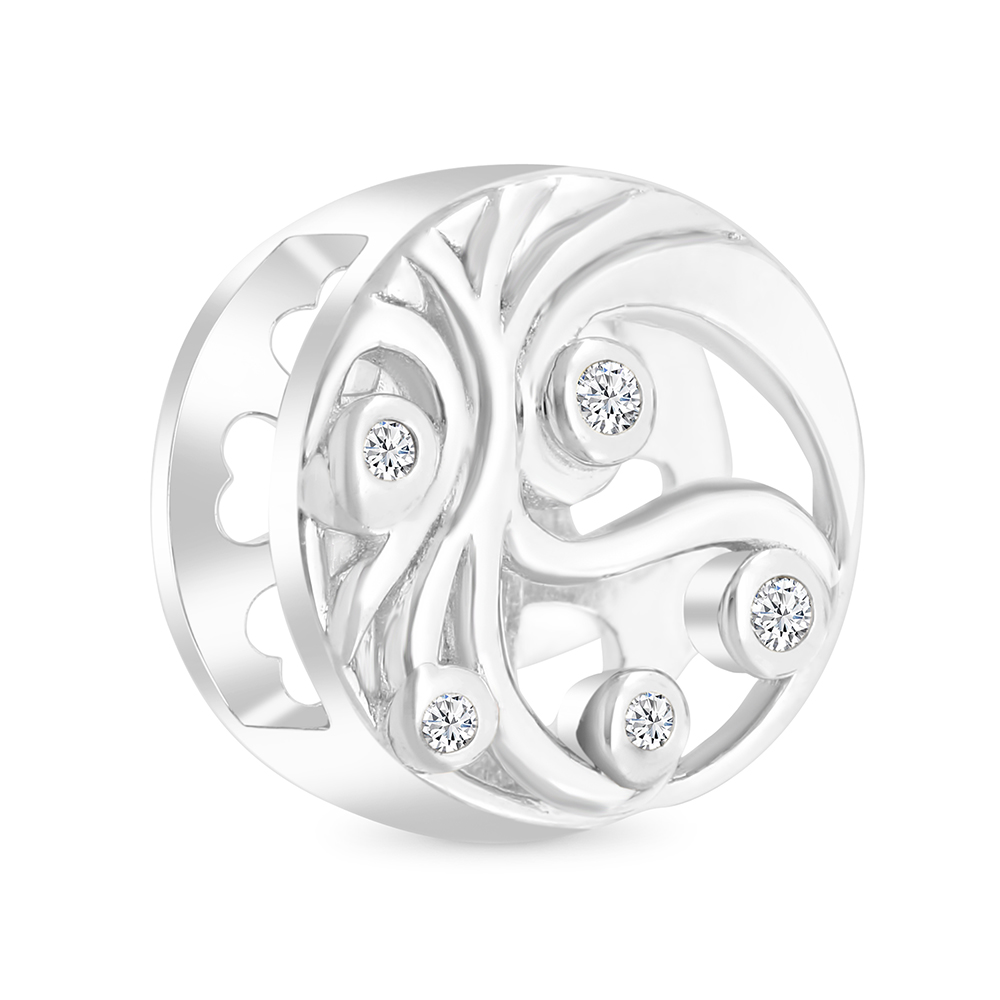 Sterling Silver 925 CHARM Rhodium Plated Embedded With White CZ