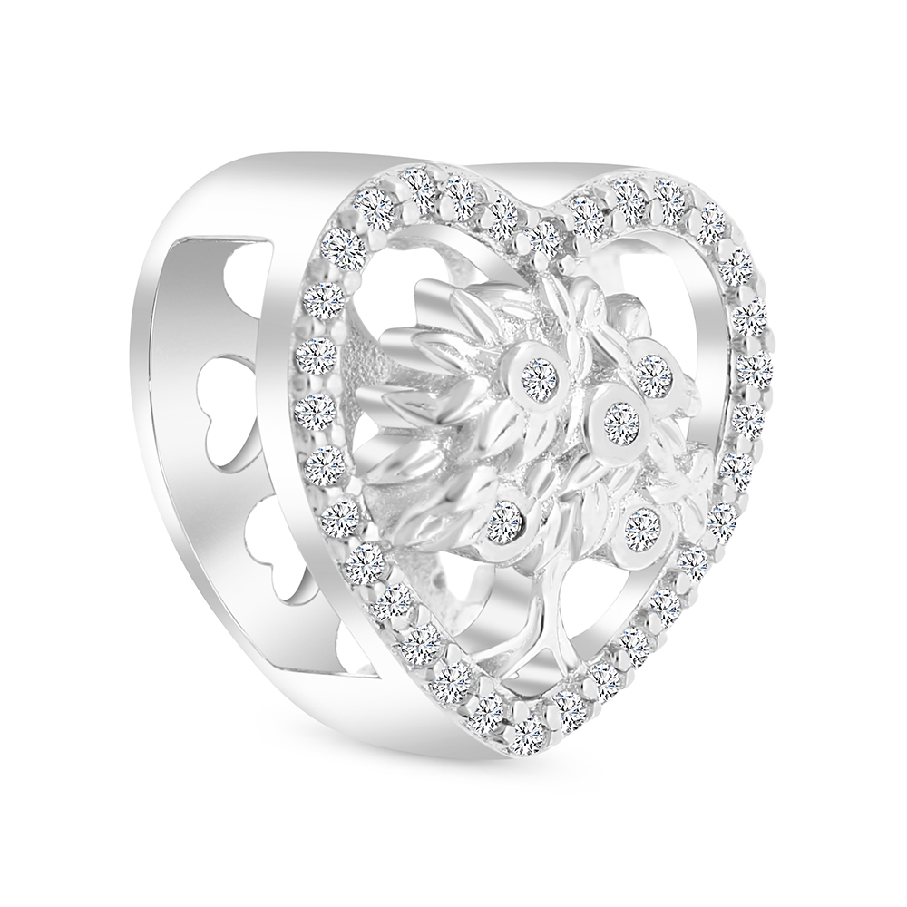 Sterling Silver 925 CHARM Rhodium Plated Embedded With White CZ