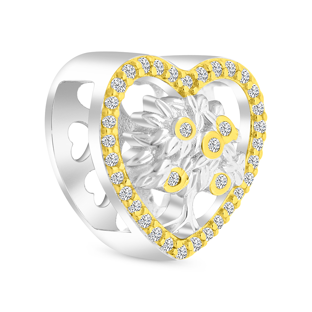 Sterling Silver 925 CHARM Rhodium And Gold Plated Embedded With White CZ