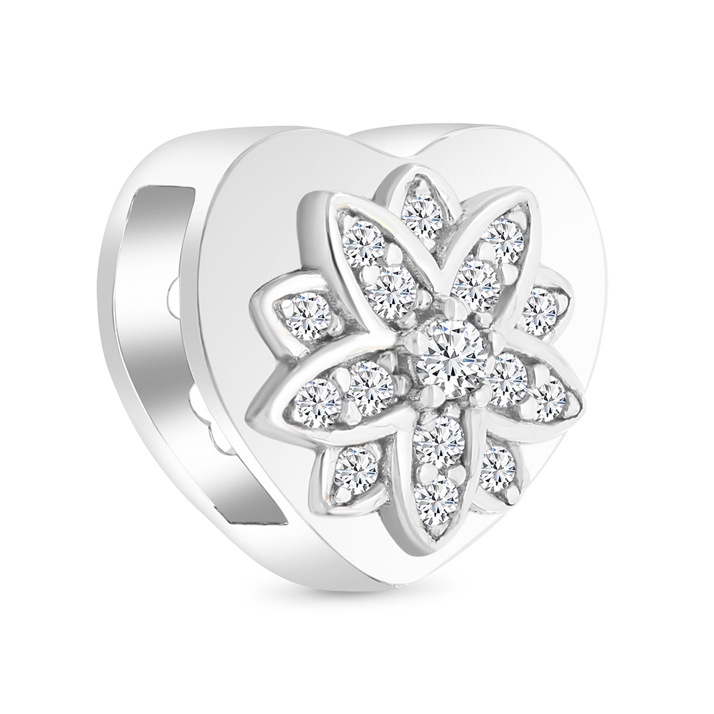 Sterling Silver 925 CHARM Rhodium Plated Embedded With White CZ